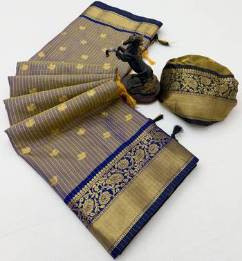 blue checkered banarasi silk blend saree 2