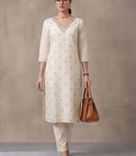 women ethnic motifs embroidered regular thread work kurta set