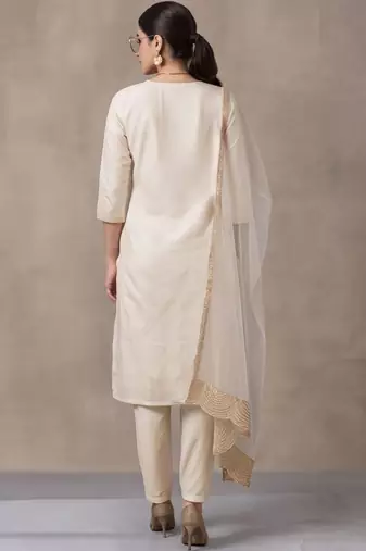 women ethnic motifs embroidered regular thread work kurta set