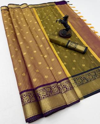 mustard checkered banarasi silk blend saree 1