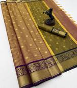 mustard checkered banarasi silk blend saree