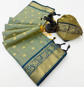 sea green checkered banarasi silk blend saree 2