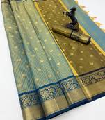 sea green checkered banarasi silk blend saree