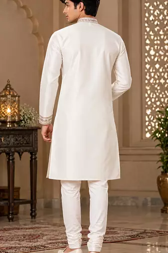 Elegant ivory embroidered kurta set for men