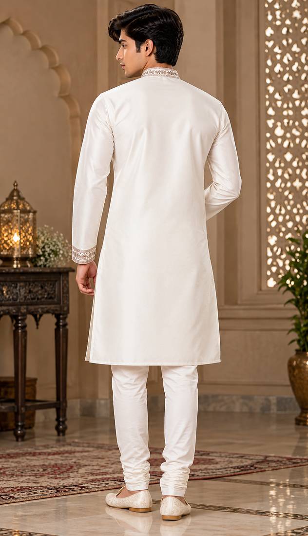 Elegant ivory embroidered kurta set for men