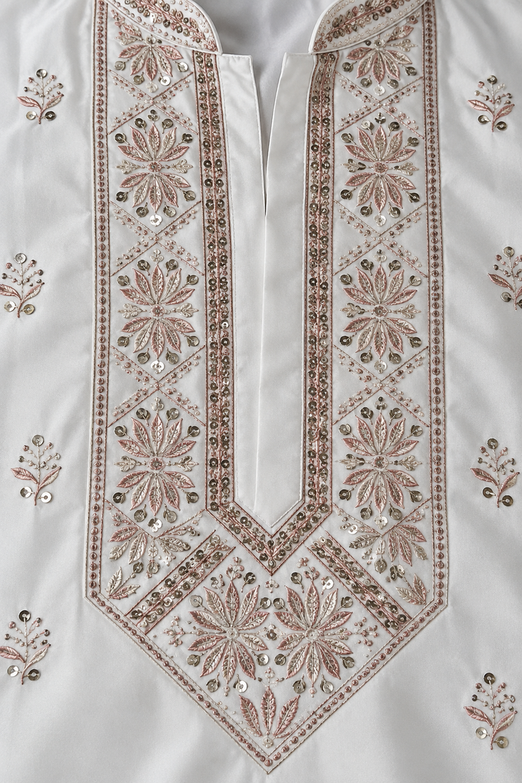 Elegant ivory embroidered kurta set for men