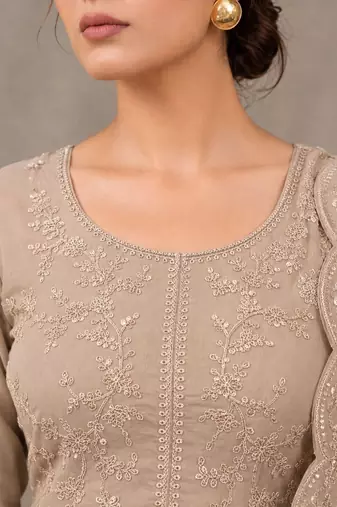 women ethnic embroidered empire thread work kurta with trousers with dupatta