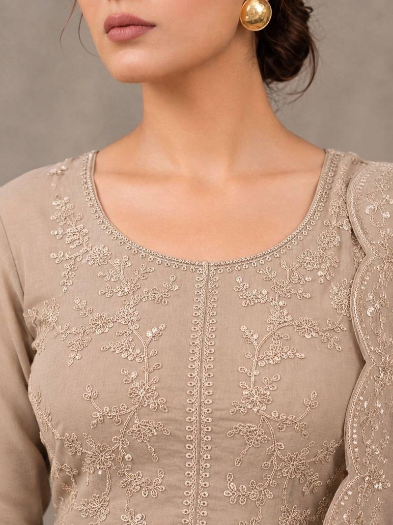 women ethnic embroidered empire thread work kurta with trousers with dupatta