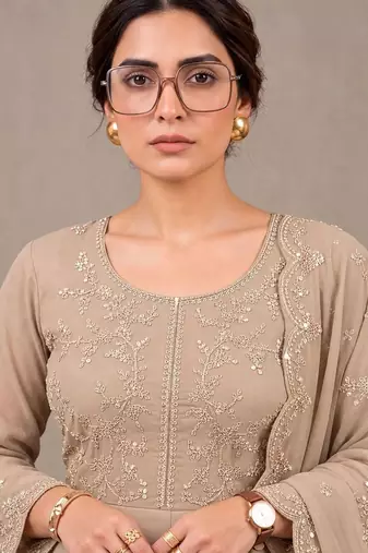 women ethnic embroidered empire thread work kurta with trousers with dupatta