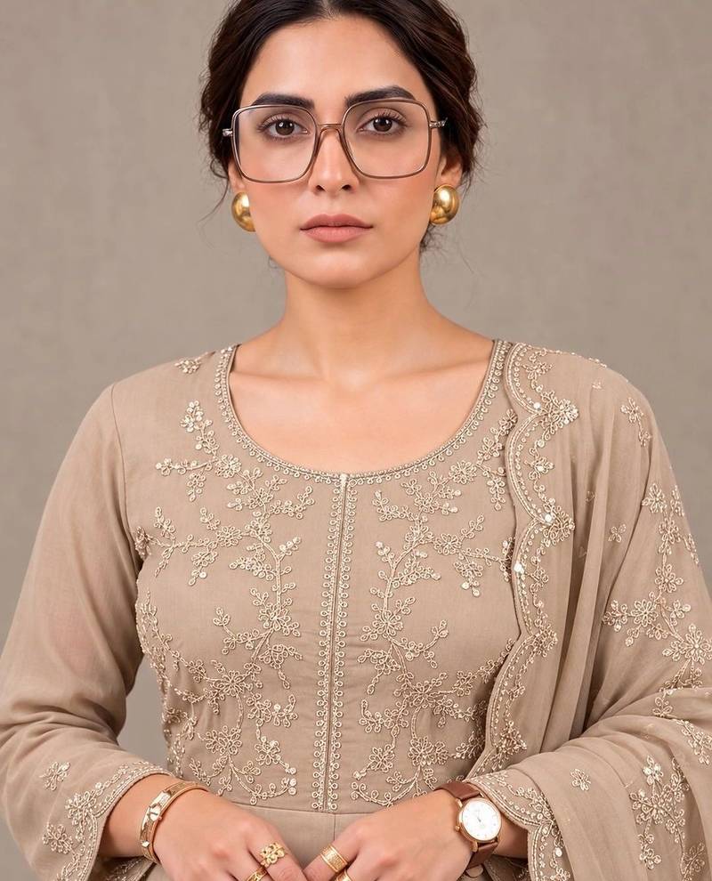women ethnic embroidered empire thread work kurta with trousers with dupatta