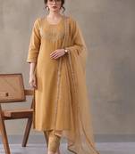 women ethnic motifs embroidered regular thread work kurta with trousers & dupatta
