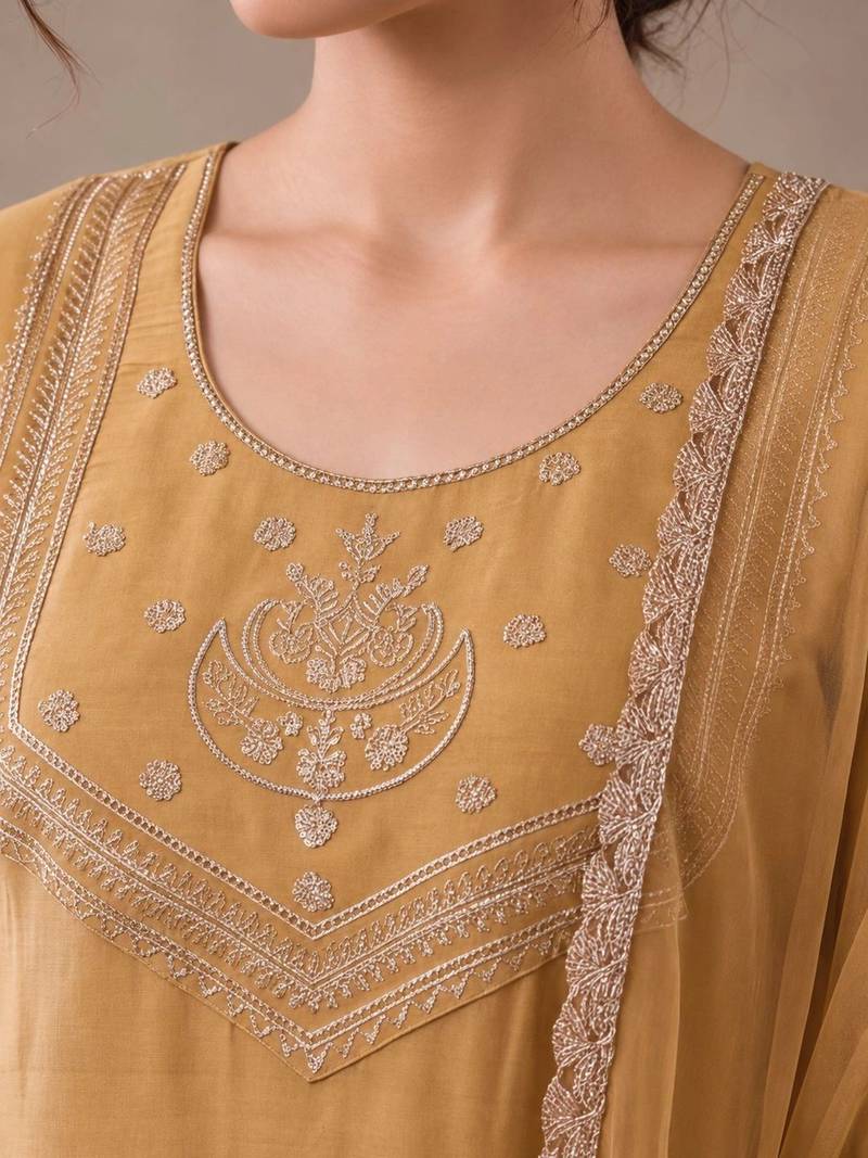 women ethnic motifs embroidered regular thread work kurta with trousers & dupatta