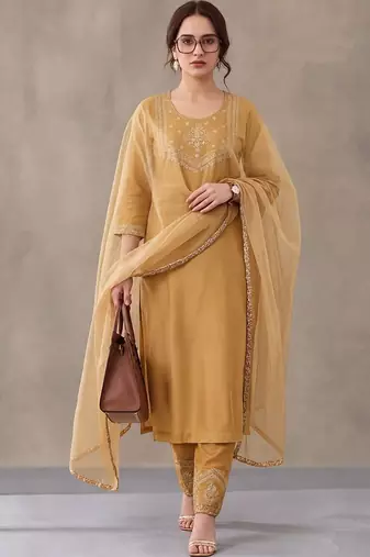 women ethnic motifs embroidered regular thread work kurta with trousers & dupatta
