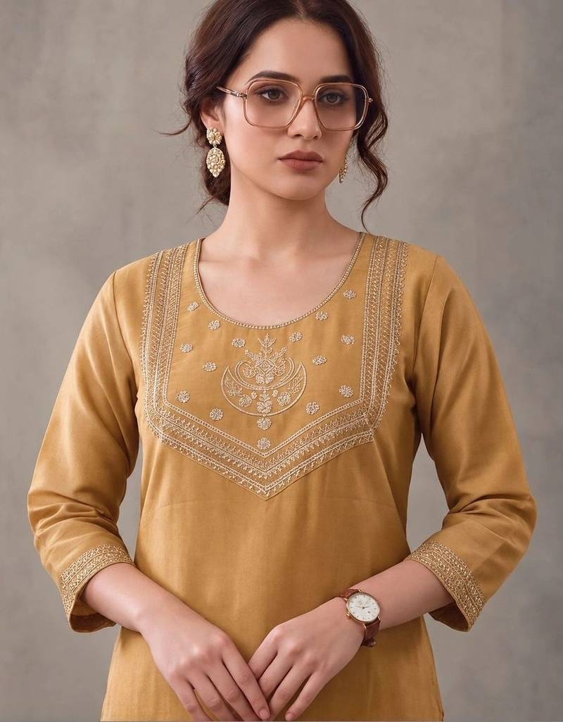 women ethnic motifs embroidered regular thread work kurta with trousers & dupatta
