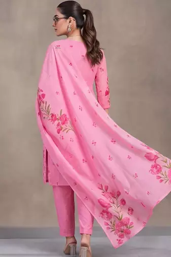 women floral embroidered regular thread work kurta with trousers & with dupatta