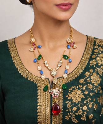 Gold plated multicolor kundan necklace 1