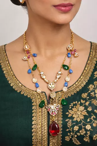 Gold plated multicolor kundan necklace