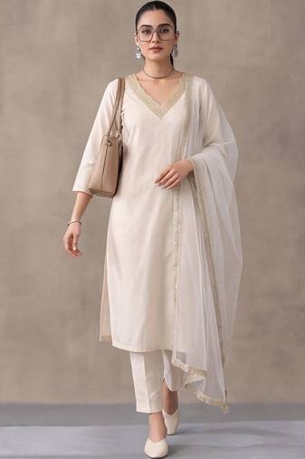 women ethnic motifs regular kurta with trousers with dupatta