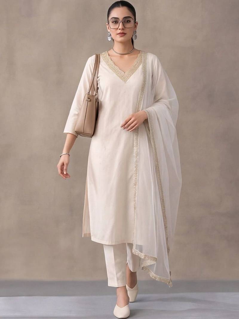 women ethnic motifs regular kurta with trousers with dupatta