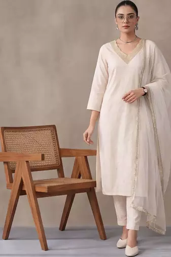 women ethnic motifs regular kurta with trousers with dupatta