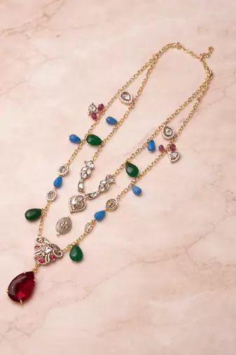 Gold plated multicolor kundan necklace