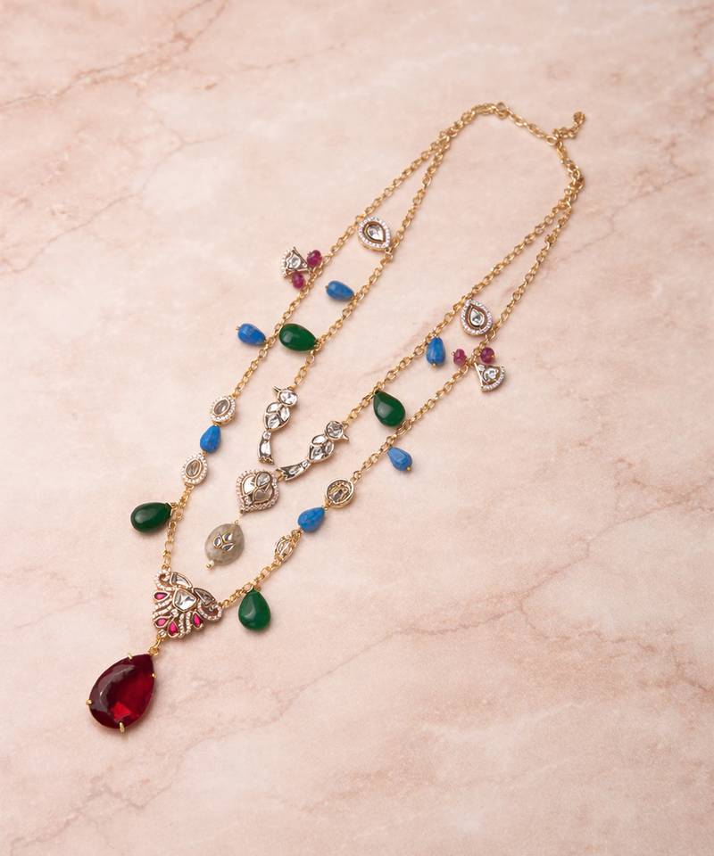 Gold plated multicolor kundan necklace