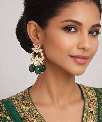 Gold plated green kundan earrings 1