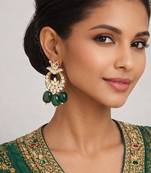 Gold plated green kundan earrings