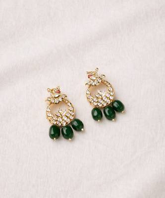 Gold plated green kundan earrings 2