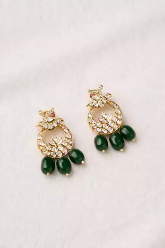 Gold plated green kundan earrings
