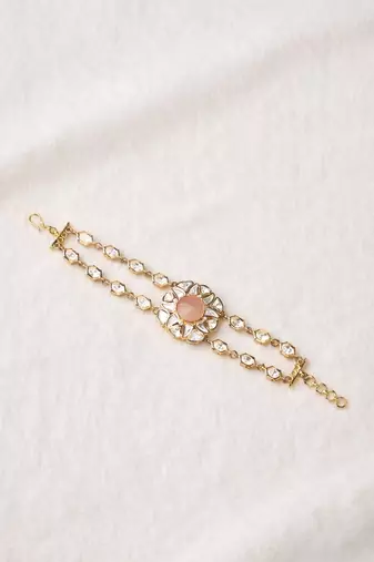 Gold plated pink kundan bracelet