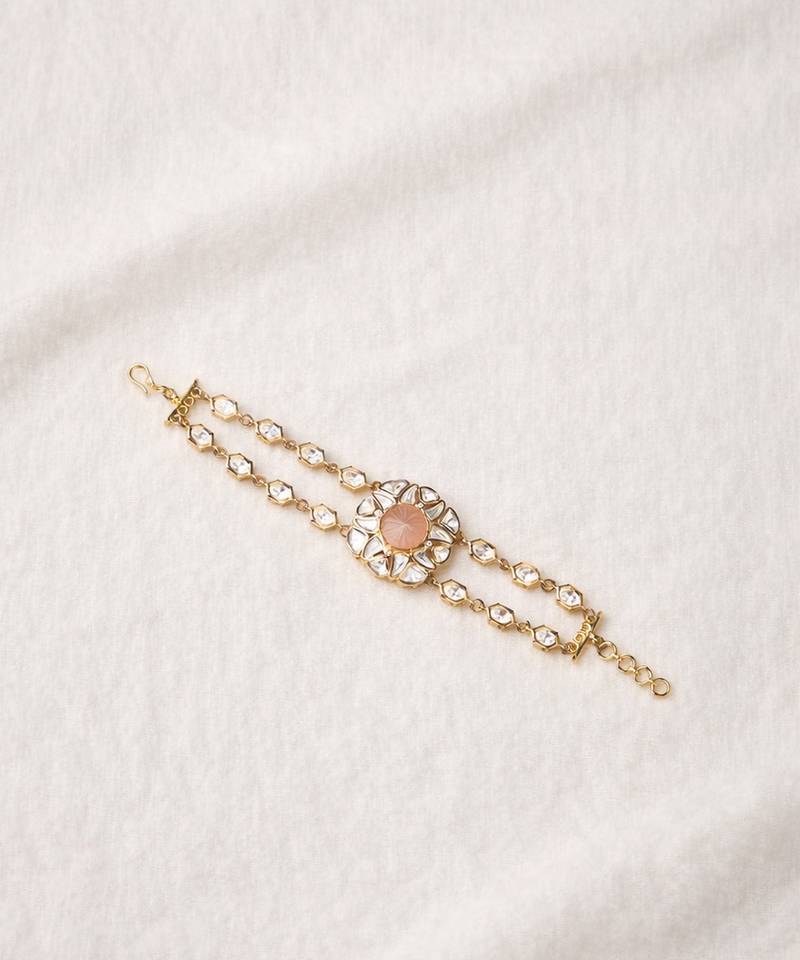 Gold plated pink kundan bracelet