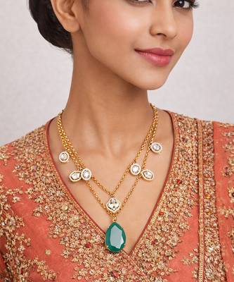 Gold plated green kundan layered necklace 1
