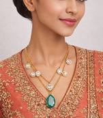 Gold plated green kundan layered necklace