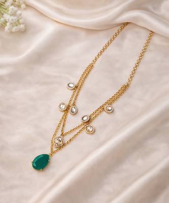 Gold plated green kundan layered necklace 2
