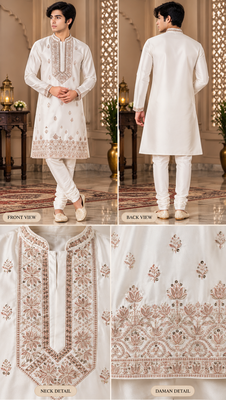 Elegant ivory embroidered kurta set for men 5