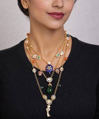 Gold plated multicolor kundan layered necklace 1