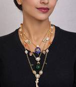 Gold plated multicolor kundan layered necklace