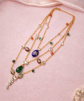 Gold plated multicolor kundan layered necklace 2