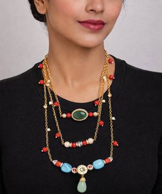 Gold plated multicolor kundan layered necklace 1