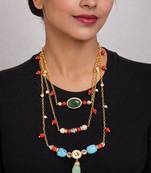 Gold plated multicolor kundan layered necklace