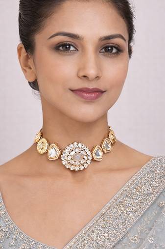 Gold plated kundan choker necklace
