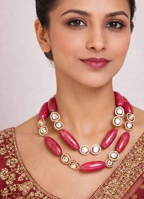 Gold plated pink kundan necklace 1
