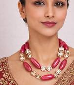 Gold plated pink kundan necklace