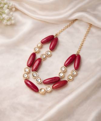 Gold plated pink kundan necklace 2