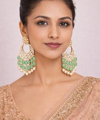 Gold plated green kundan earrings 1