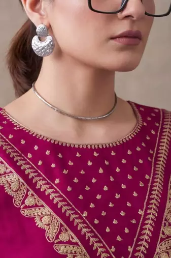women ethnic motifs embroidered regular thread work kurta & trousers with dupatta