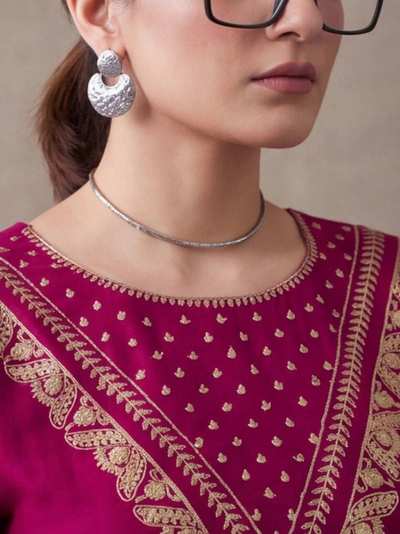 women ethnic motifs embroidered regular thread work kurta & trousers with dupatta