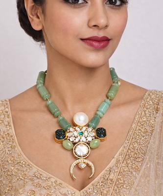 Gold plated green kundan necklace 1