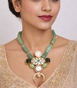 Gold plated green kundan necklace